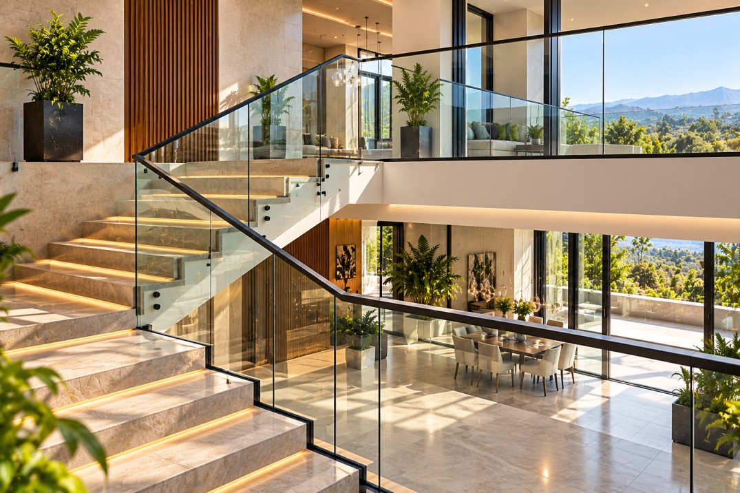 Glass railings and staircases
